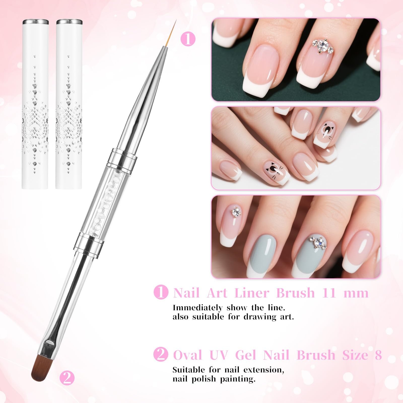 2 Pcs Double Ended French Tip Brush Hard Gel, Nail Builder Gel Brush, Brush L…