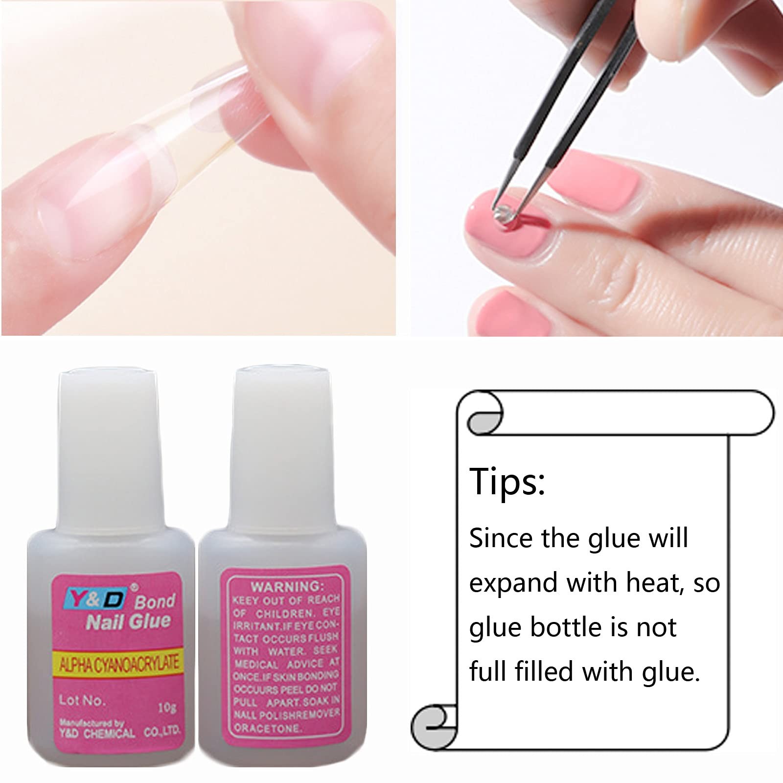 10PCS Brush on Glue for Acrylic Nail Tips, Long Lasting Adhesive Super Bond (…