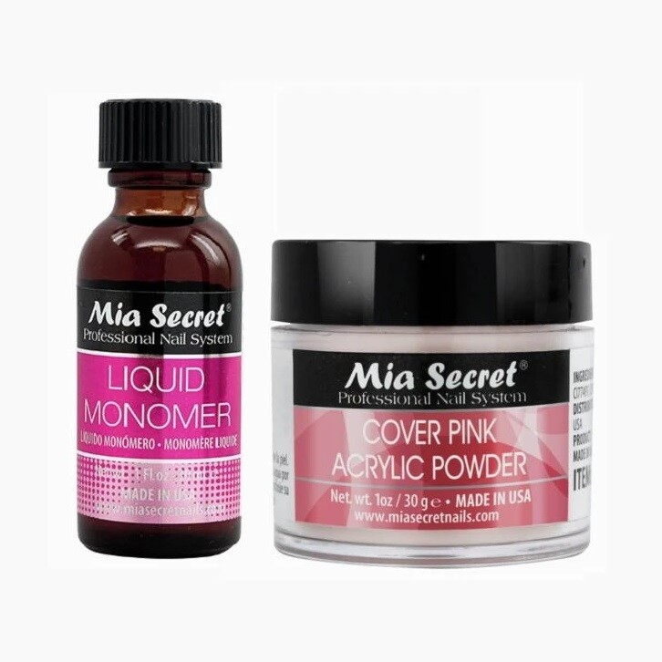 Acrylic Nail Powder Mia Secret Cover Pink + Liquid Monomer 1 oz Set – USA
