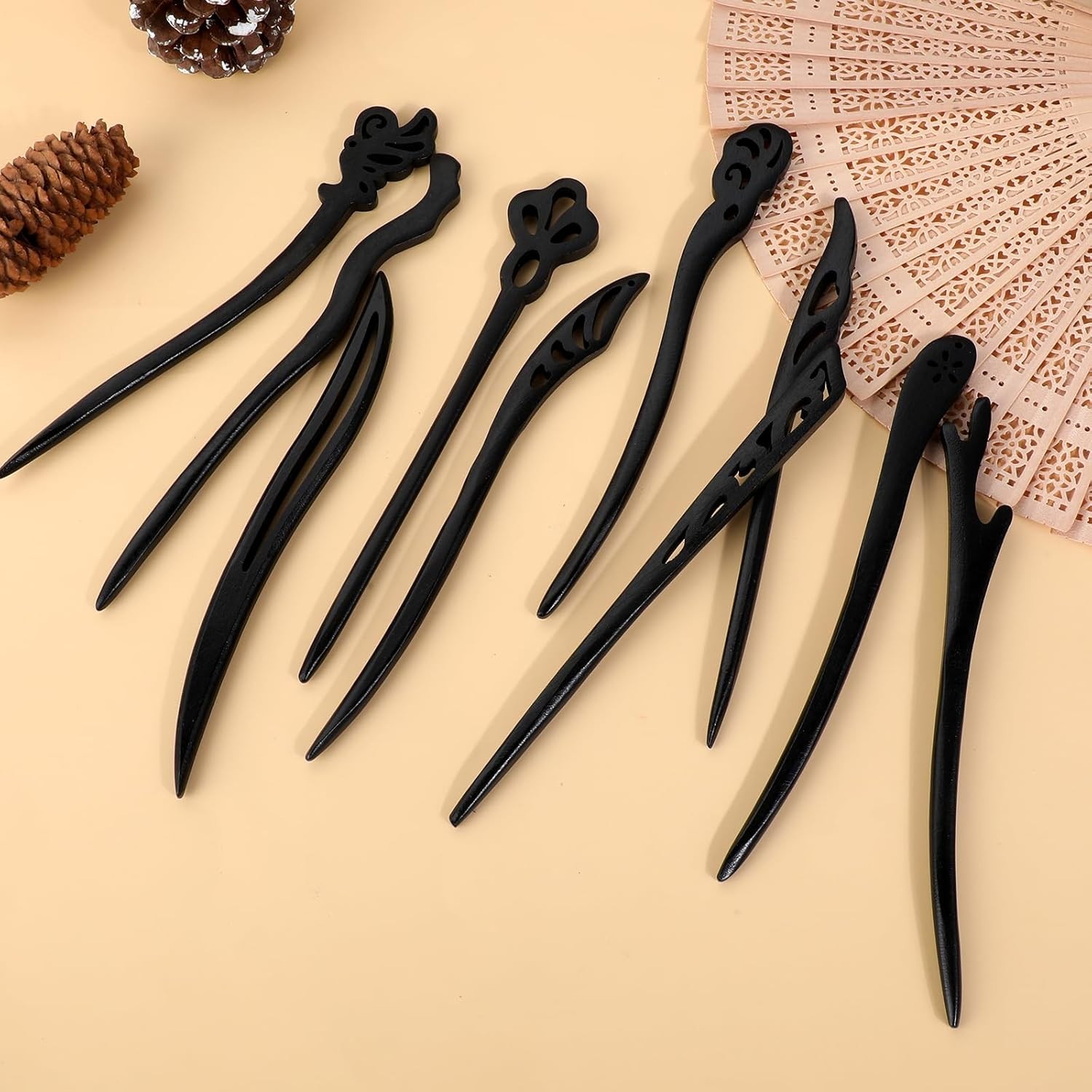 10 Pcs Wooden Hair Sticks, Chinese Traditional Stick Japanese Style1