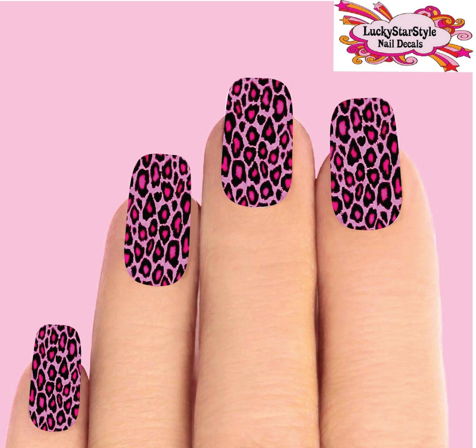 Waterslide Full Nail Decals Set of 10 -Pink Leopard Print