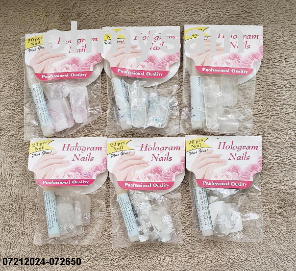 6 x NEW SET OF 20 ARTIFICIAL FINGER NAIL TIPS FRENCH HOLOGRAM DES FULL SIZE AA