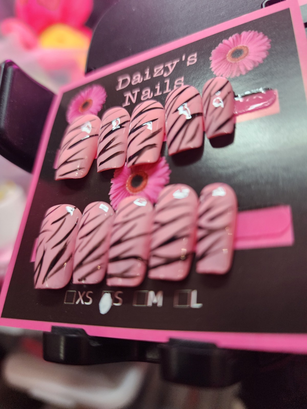 Small Size Black Pink Zebra Press-on Nail Set Handmade Squoval 2.0 Cm Length