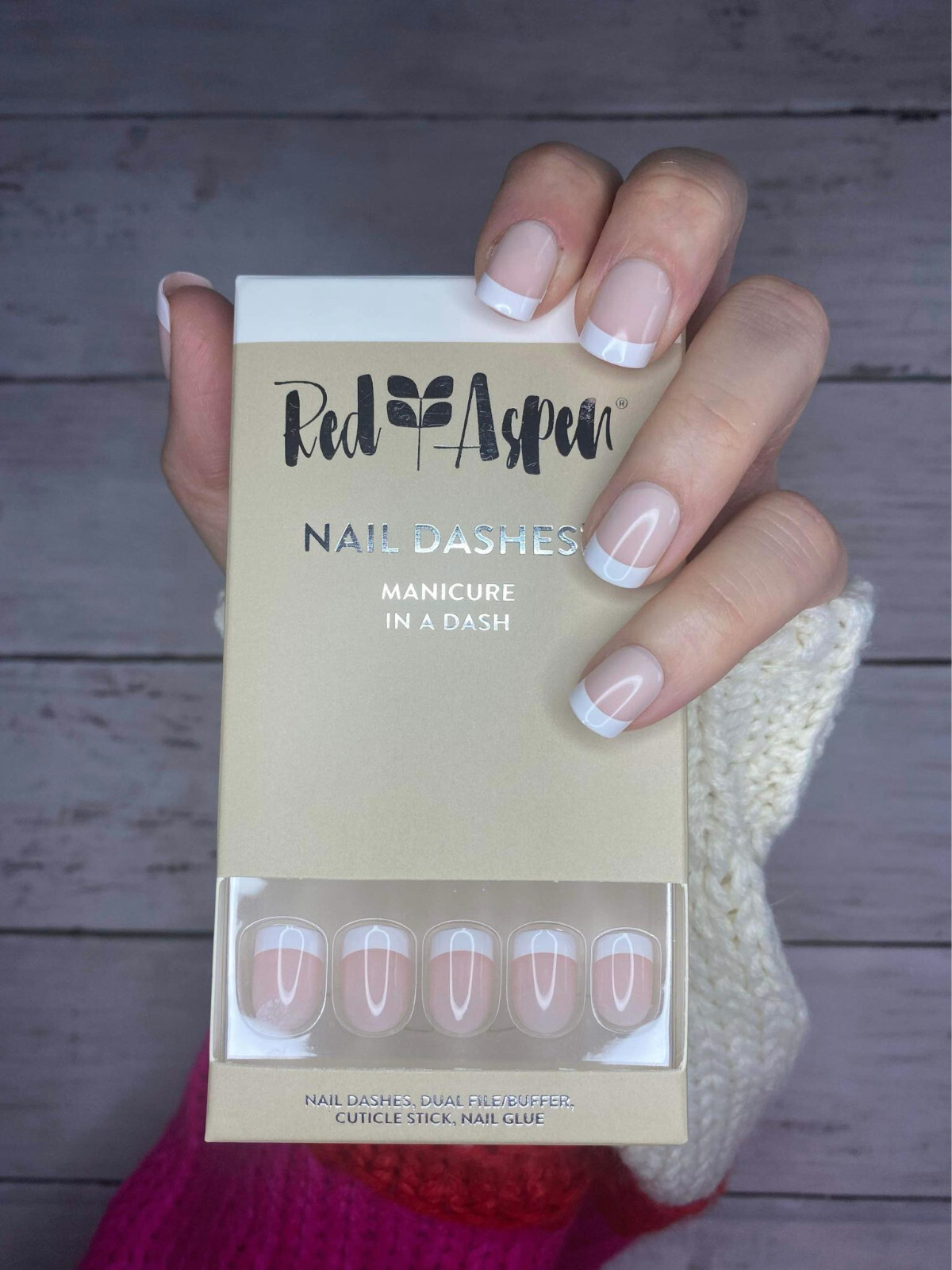 RED ASPEN Nail Dashes Press On Nails~ Short~ Square ~ NELL’S FRENCH TIP Manicure