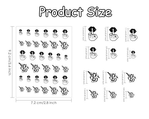 Middle Finger Nail Art Stickers 4 Sheets of Self-Adhesive Nail Decals 2