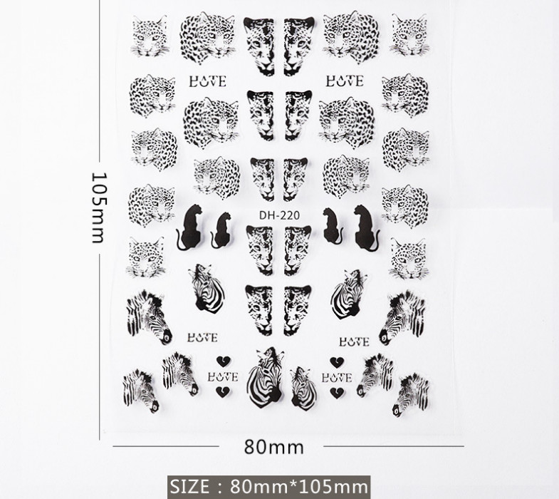 3D Nail Stickers Leopard Zebra Nail Art Decals Decoration DIY Black White NH12