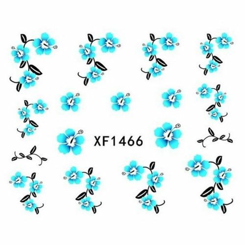 Nail Art Water Transfer Sticker Decal Stickers Pretty Flowers Pink Black XF1466