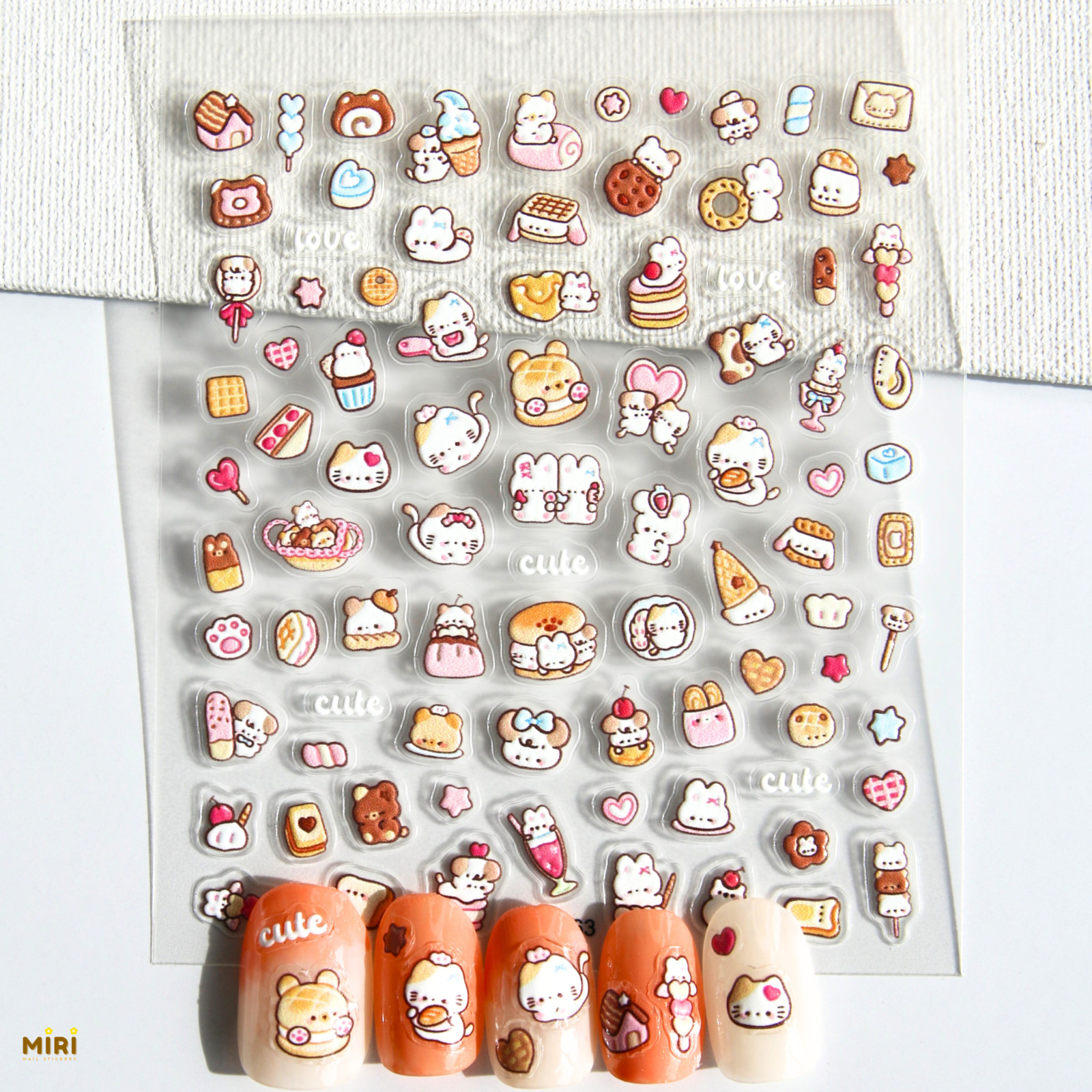 3D Cute Cat Decals Nail Stickers Self-Adhesive Kid Fun Nail Decals Small Sticker