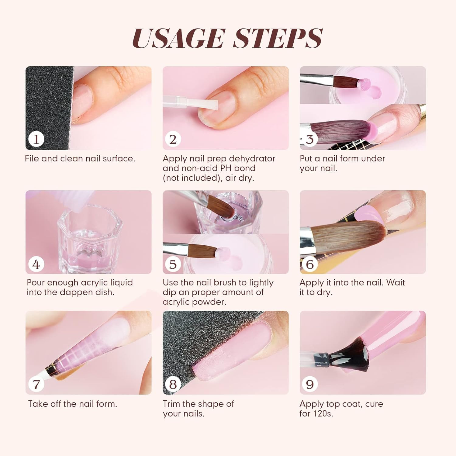 Acrylic Nail Starter Kit: Clear Pink Nude Acrylic Powder & Liquid, Brush, Files,