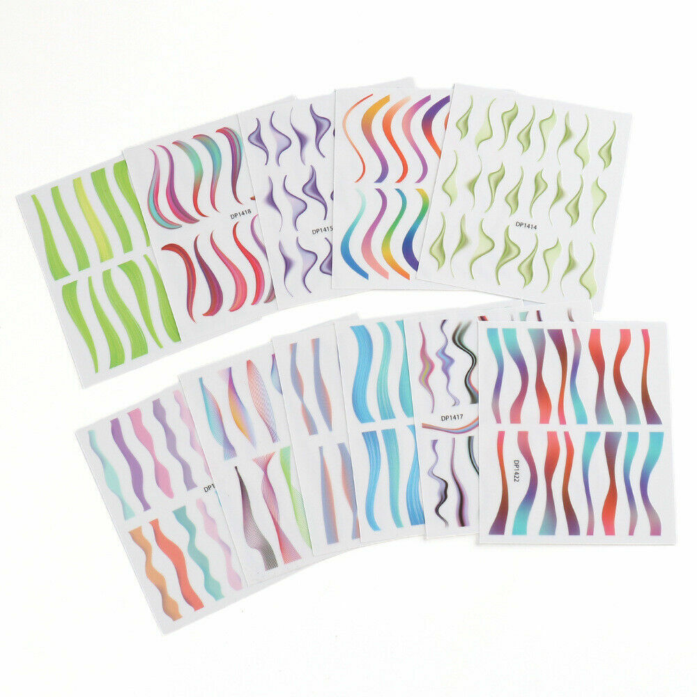 Nail Art Stickers Decal Transfer Colorful Wavy Swirls French Lines Manicure NH10