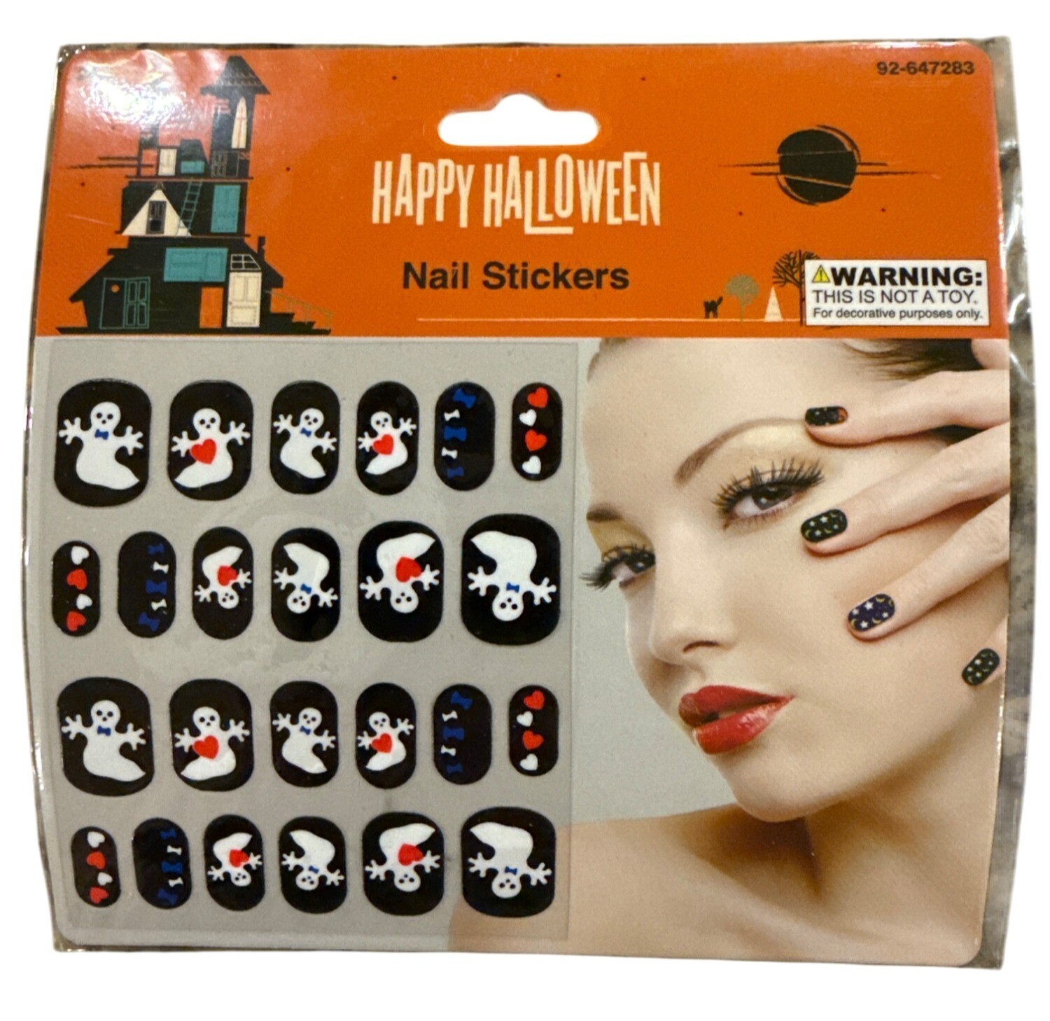 HAPPY HALLOWEEN 92-647283 24 Nail Art Stickers Black+White+Red GHOST Bow HEART
