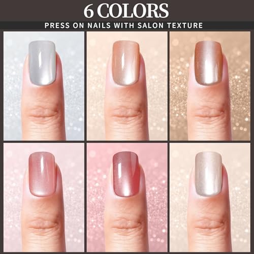 Press on Nails Cat Eye, 6 Short Square white/nude/orange/brown/pink/plum