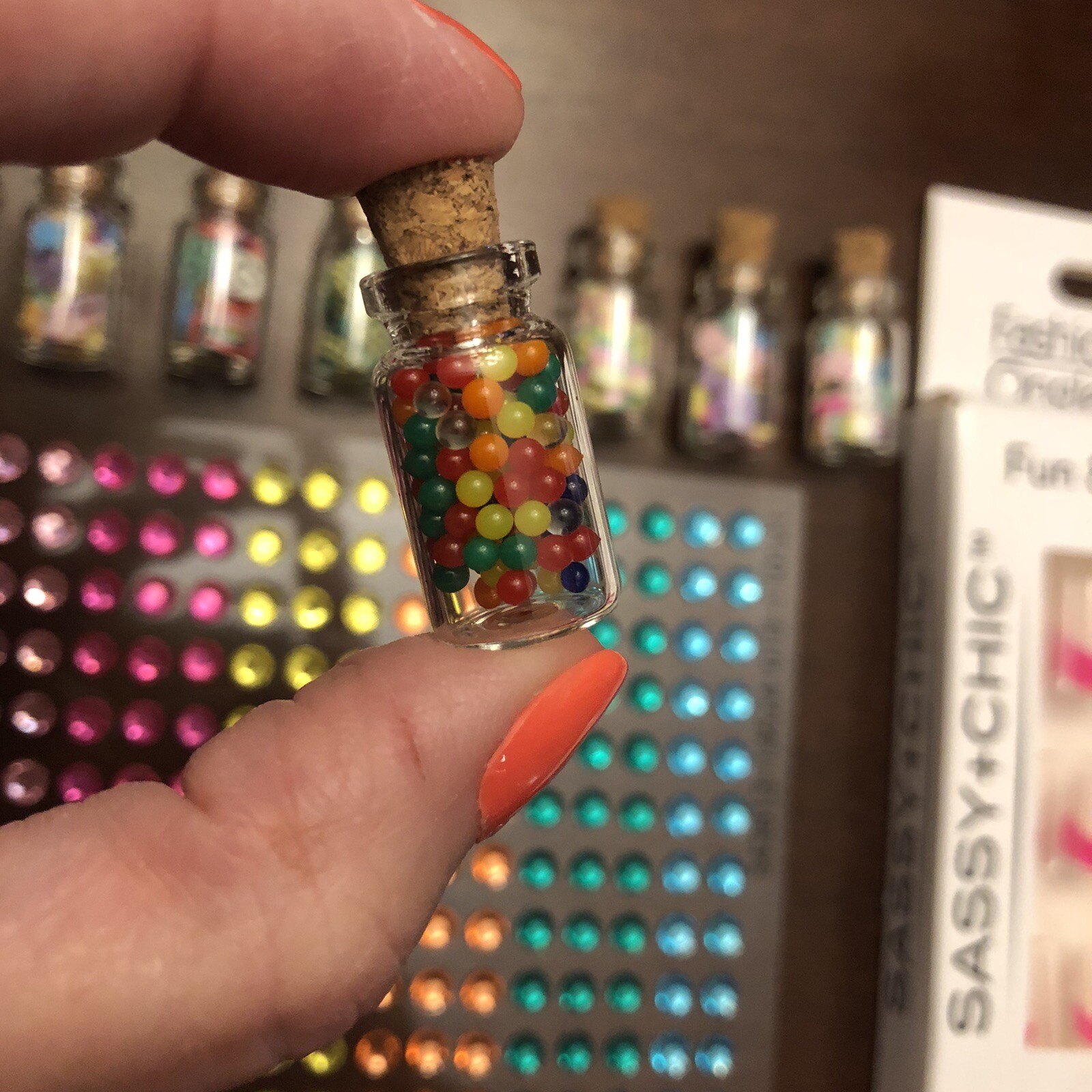 NAIL ART LOT 4 X SETS PRESS ON NAILS Polish Gems Food Miniatures Acrylic Jewels