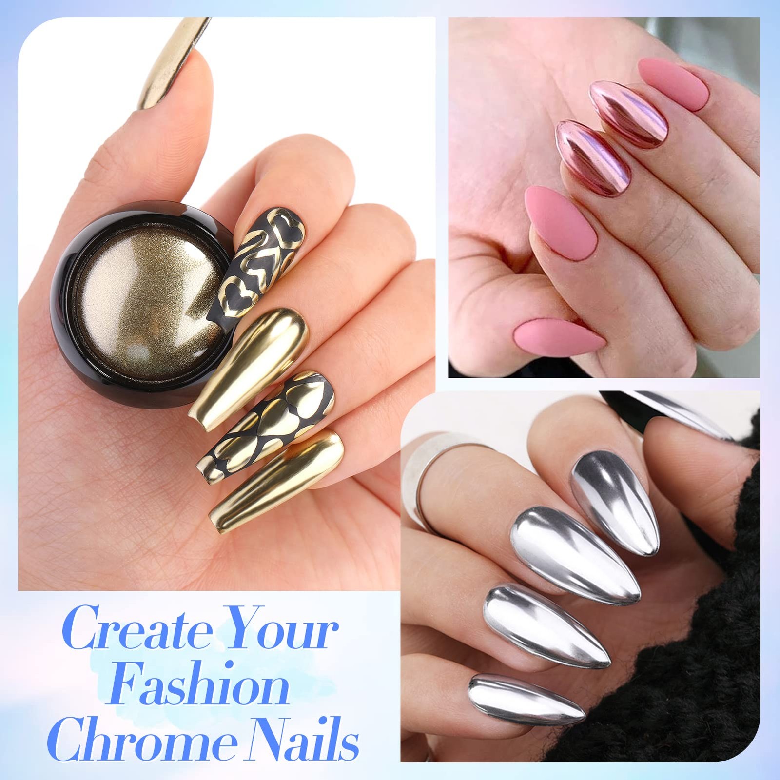 Mirror Chrome Nail Powder Set 12 Colors Metallic Mirror Effect Nail Powder Ho…