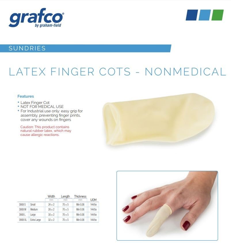 Grafco Latex Finger Cots, Extra-Large, 144 Count, 3908 XL
