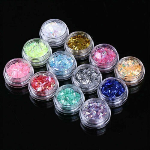 12Colors Acrylic Art Ice Shell Mylar Manicure Glitter Paper Decoration Foil Nail