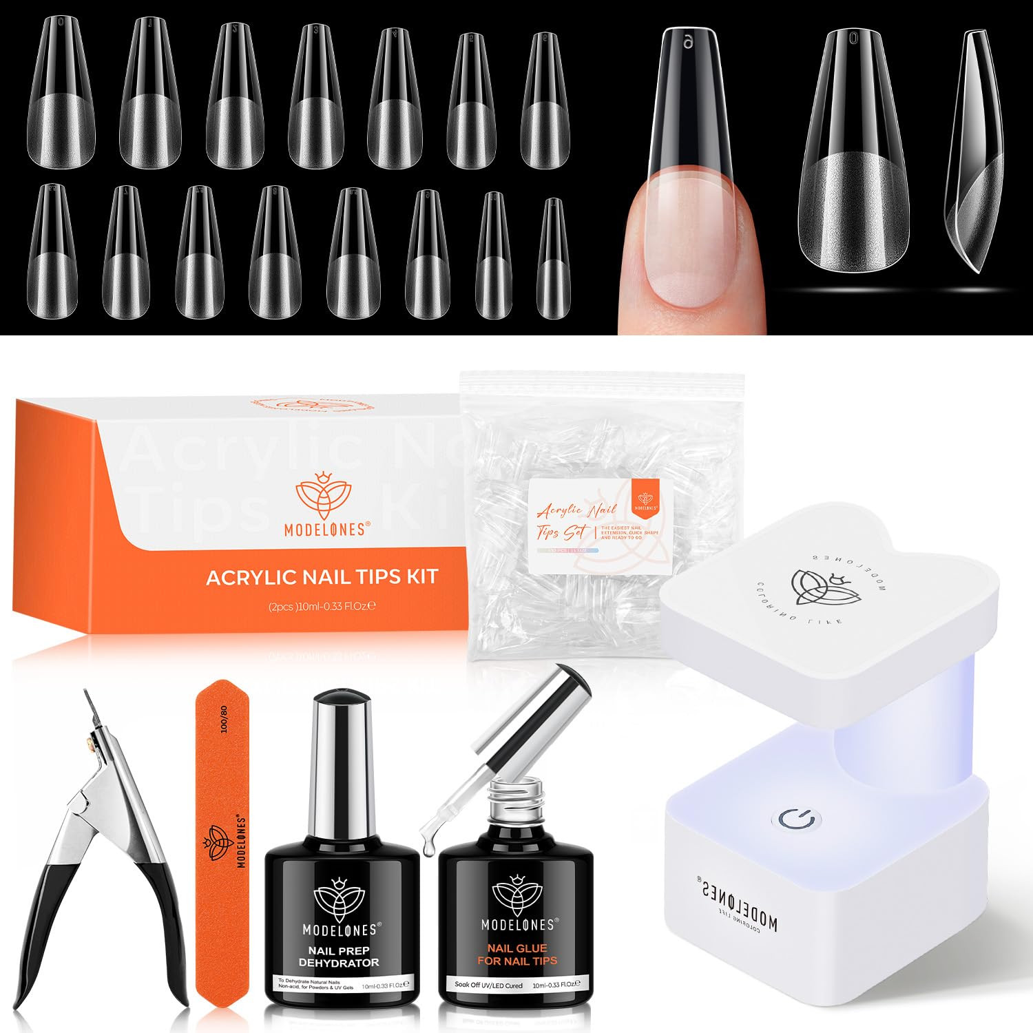 X Nail Gel Kit, Fake Nails Long Coffin, 9-In-One Glue Prep Dehydrator & Portable