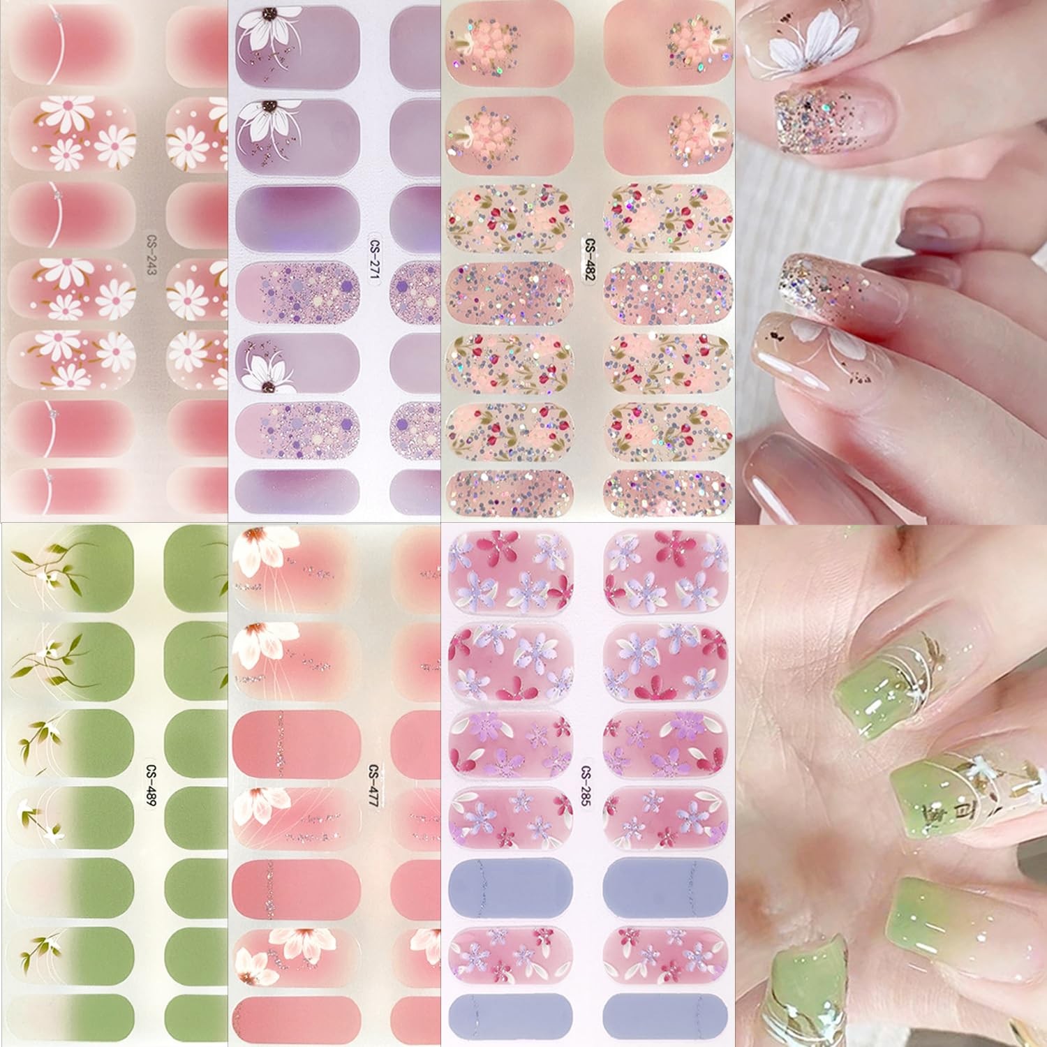 NEWSPIED Spring Gel Nail Strips Stickers 6 Sheets About 3.7in X 2.5in, Color