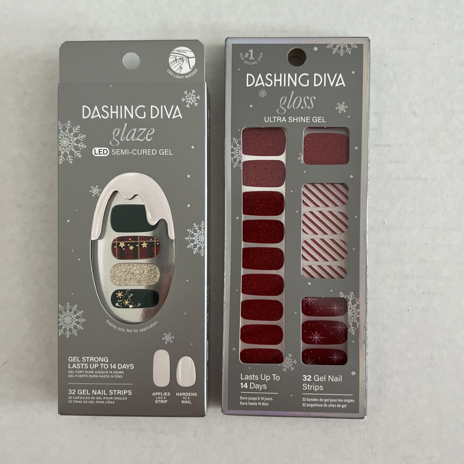 Lot Of 2 Dashing Diva 1 Semi Cured Gel And 1 Ultra Shine Gel Each Box 32 Nails