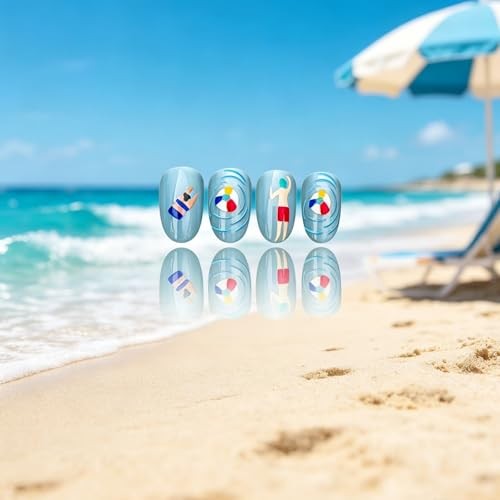 Pool Party Design – Glossy Blue Glitter Nails – Swimmer Nails