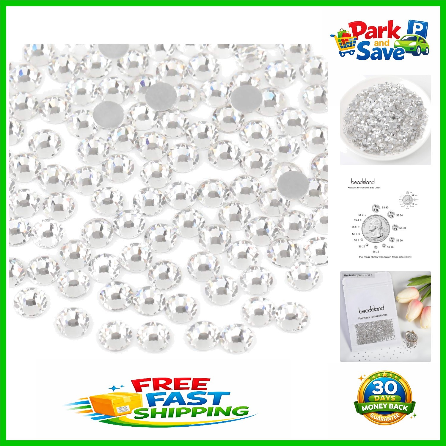 1440 PCS Crystal Rhinestones SS6 Flatback Gems for Nail Art & Craft Projects