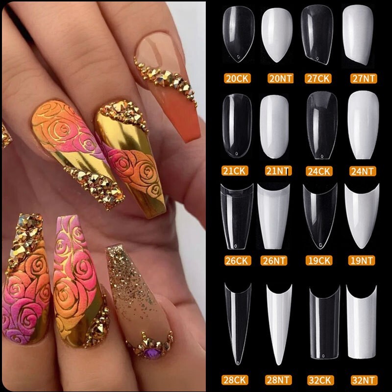 500x False Nail Tips Stiletto Coffin Oval Almond Square Nail Acrylic False Nails