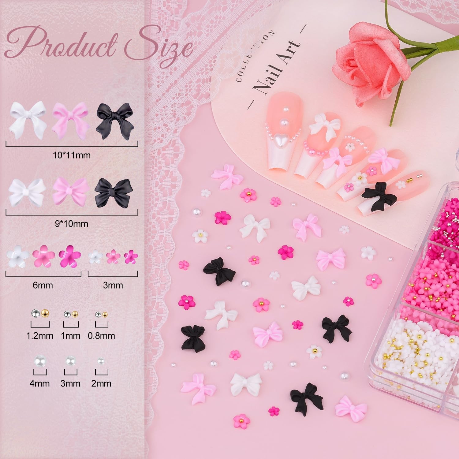 3D Nail Charms & Gems Set –Butterfly Charms, Bows, Flowers, Pearls, Rhinestones