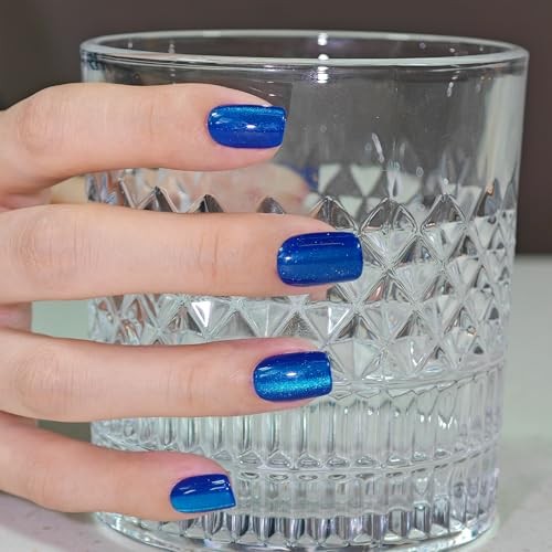 Royal Blue Cat Eye Press On Nails – 4th of July – Short 3-Royal Blue