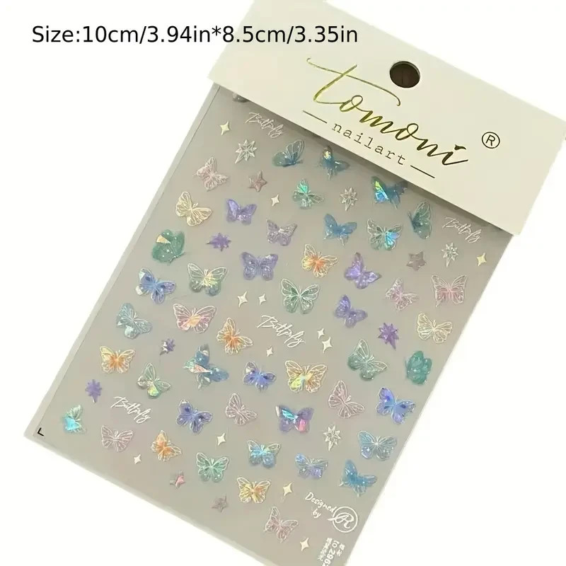 Nail Art Stickers Butterfly Self Adhesive Transfers 3D Minimalist Colourful 1pc