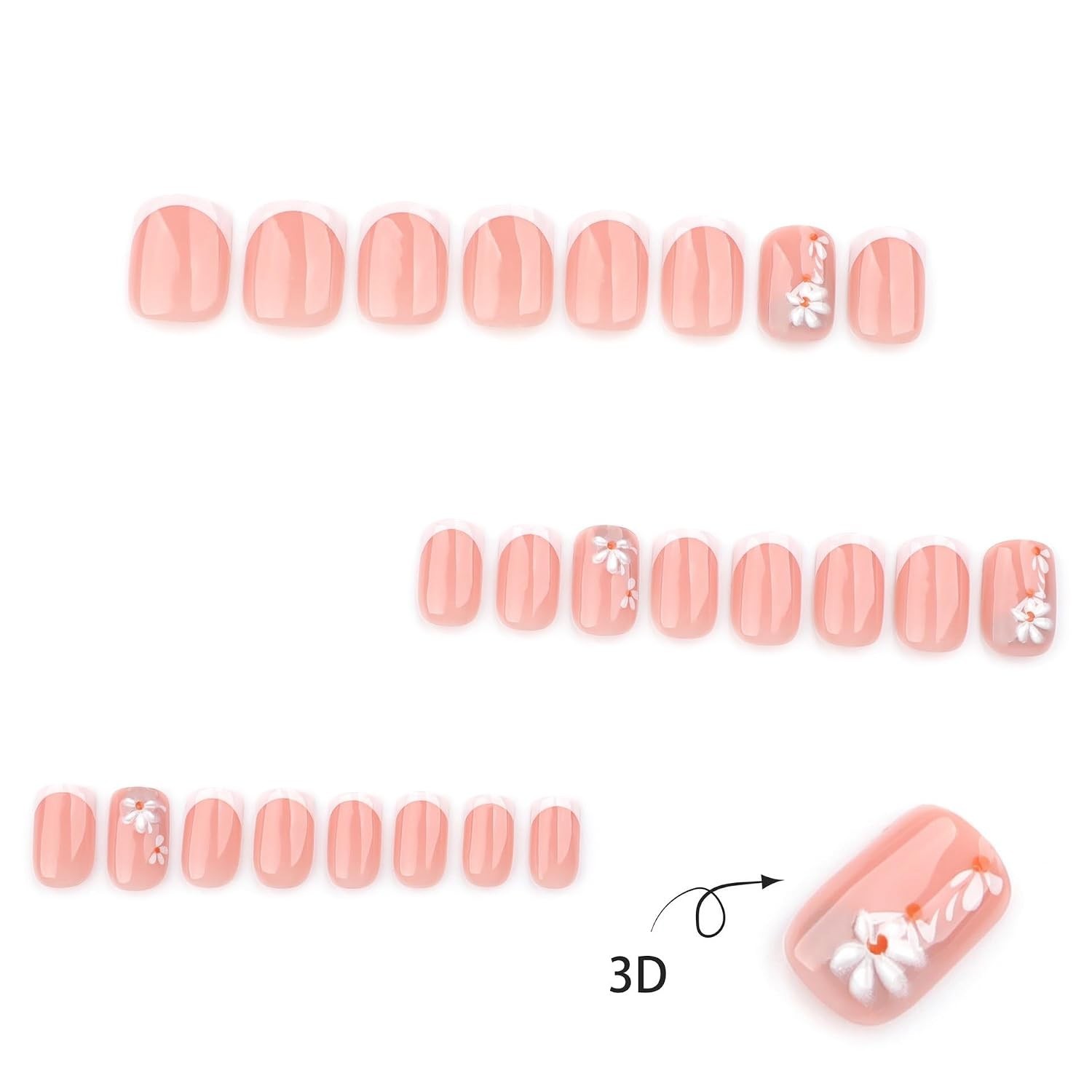 French Nude Press On Nails Short Square, Summer Fake Nails with White French …