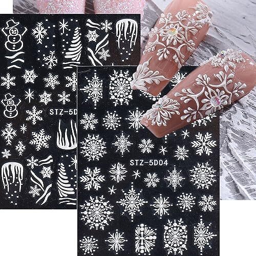 5D White Snowflake Nail Art Stickers Christmas Nail Stickers Xmas Christmas C
