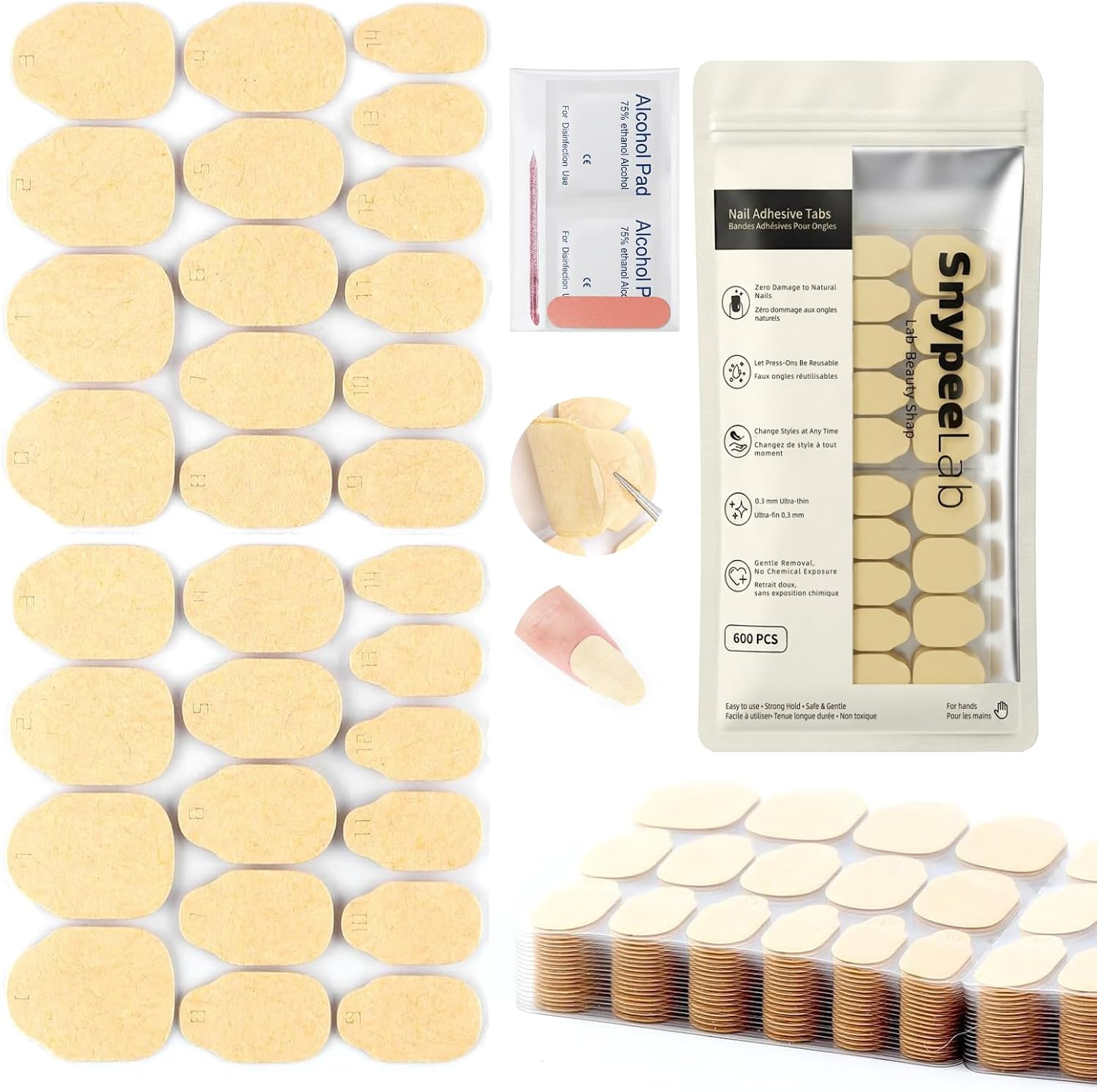 Nail Sticky Tabs Upgraded 600PCS with Tool Kit Press on Nail Tabs | 15 Sizes, 0.