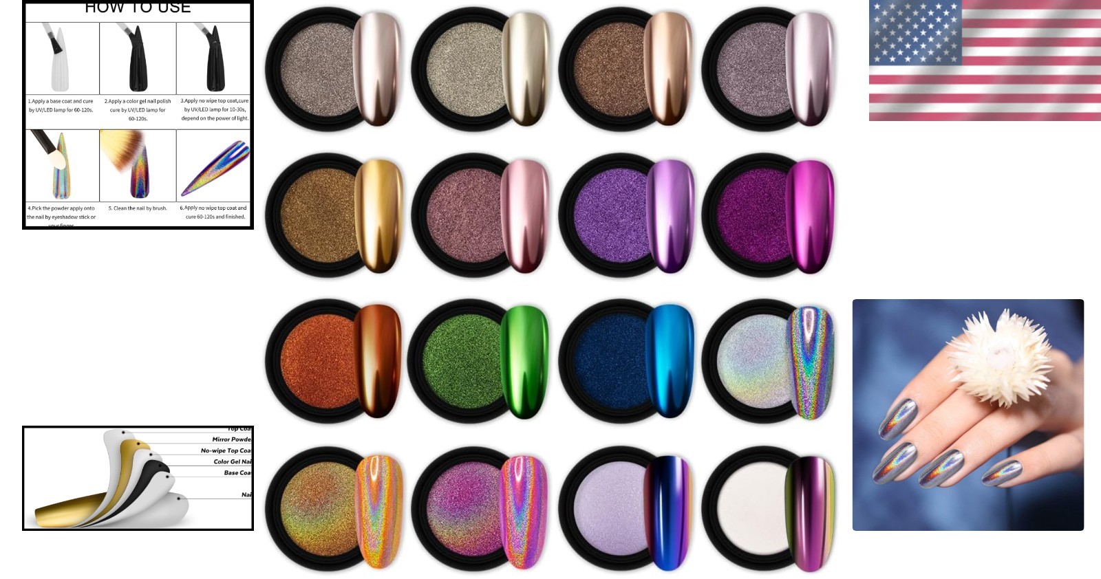 16-Piece Mirror Effect Chrome Nail Powder Set for Professional Nail Artistry