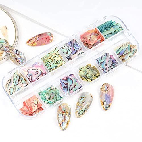 12 Grids Abalone Seashell Slices,Irregular Abalone Shell Slices Nail Art