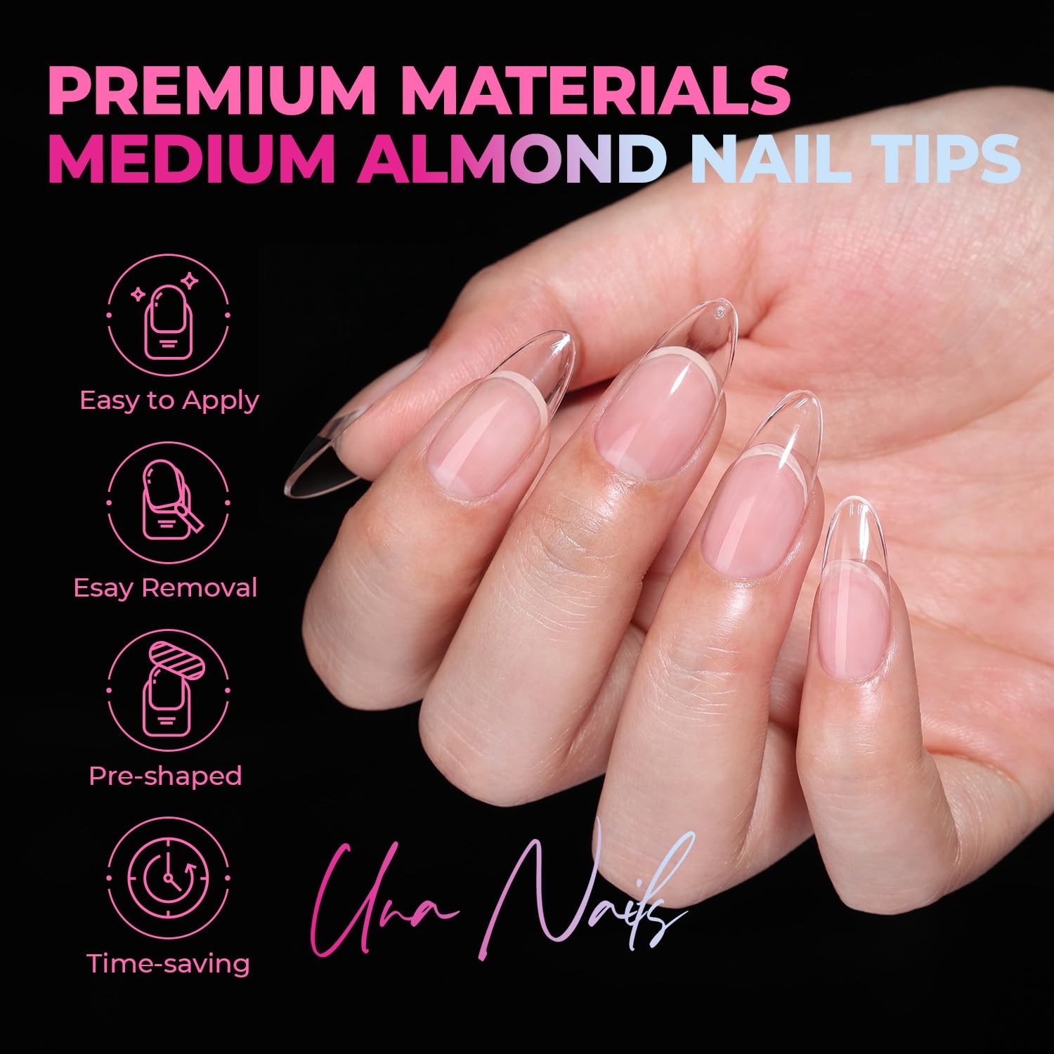 UNA GELLA Almond Nail Tips 360Pcs, 15 Sizes No Filing Needed Soft Gel Medium…
