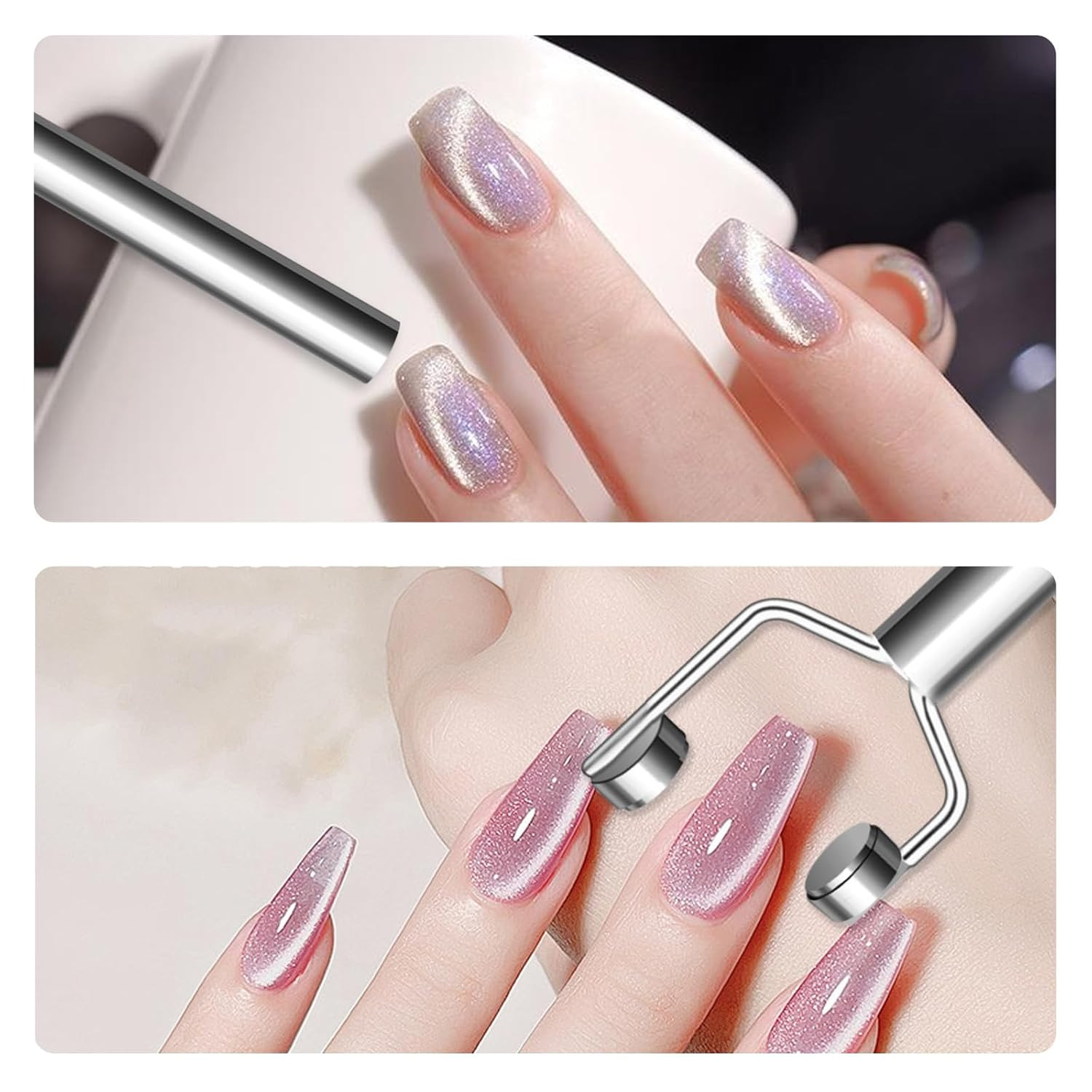 3 IN 1 Cat Eye Nail Magnet Y-Shaped Double Head Magnetic Gel Silver