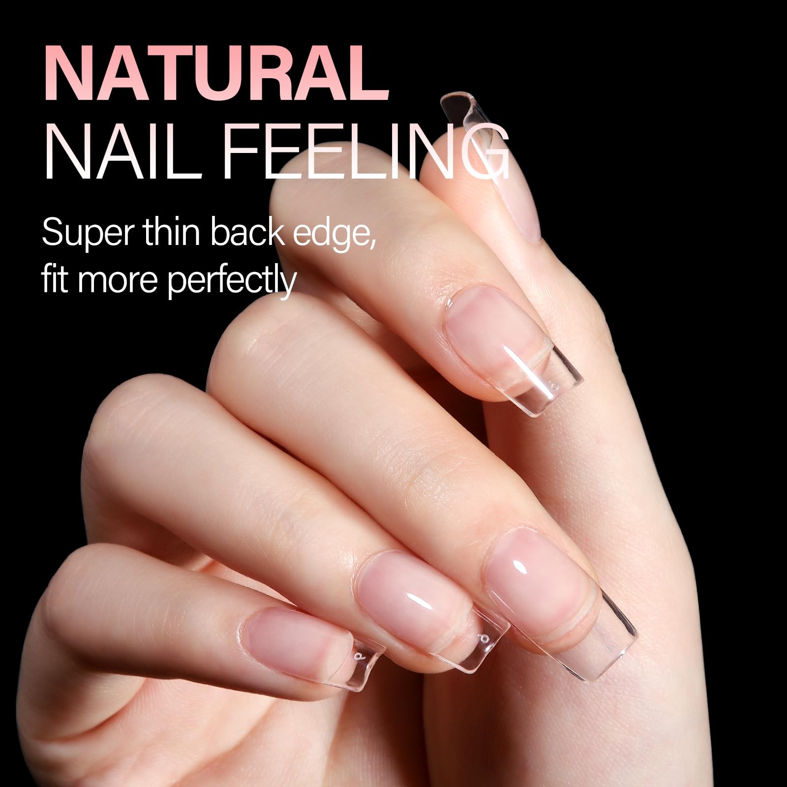 AILLSA Short Square Nail Tips Full Cover Clear Gelly Square, clear