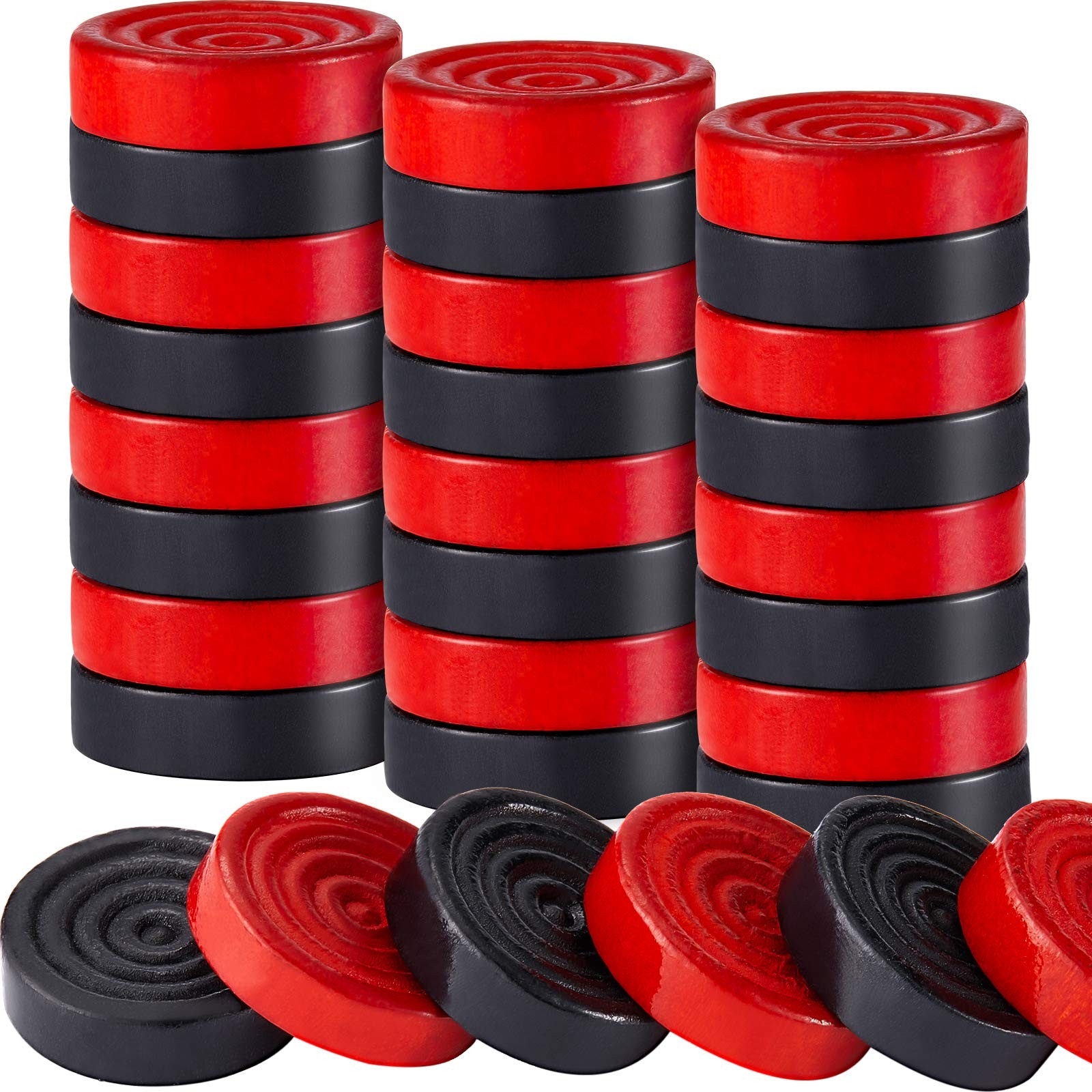 Skylety 72 Pcs Wooden Checkers Pieces 1.06 inches in diameter, Red, Black
