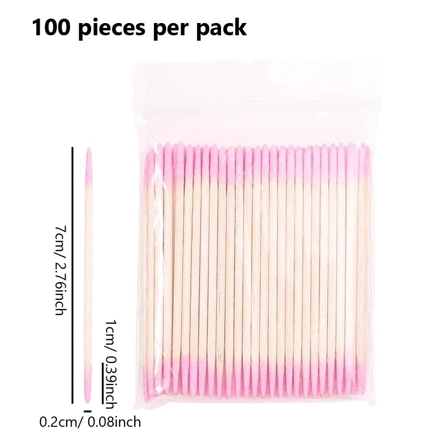 100PCS Double Ended Cotton Swabs Pointed Tips Nail Art Makeup Corrector
