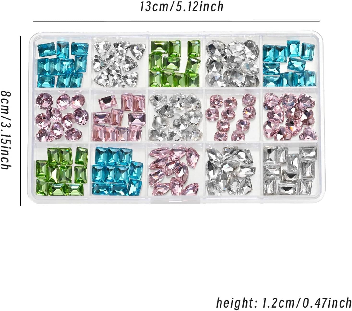 15Grid 3D Nail Rhinestones: Heart Gems, Crystal Glass Jewels for Art