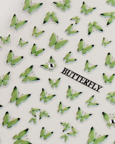 Nail Stickers – Easy-to-Apply Nail Art with Glowing & Trendy Green Butterfly