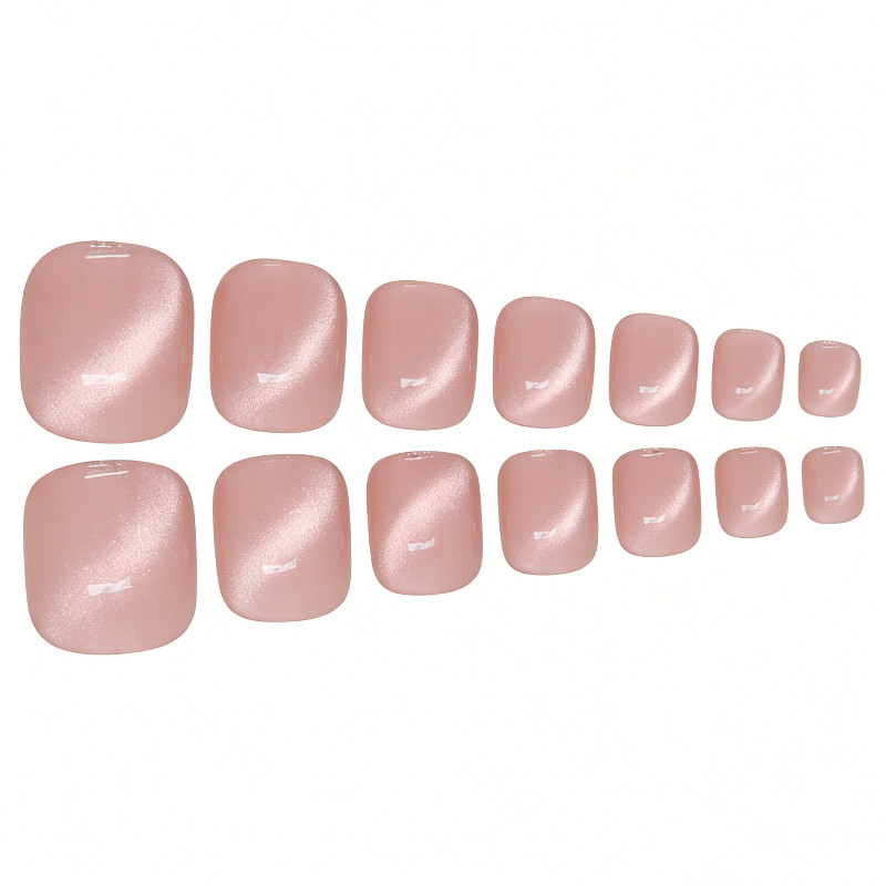 48pcs Short Square Press on Toe Nails, Pink Purple Cat Eye Ombre Glitter Nails
