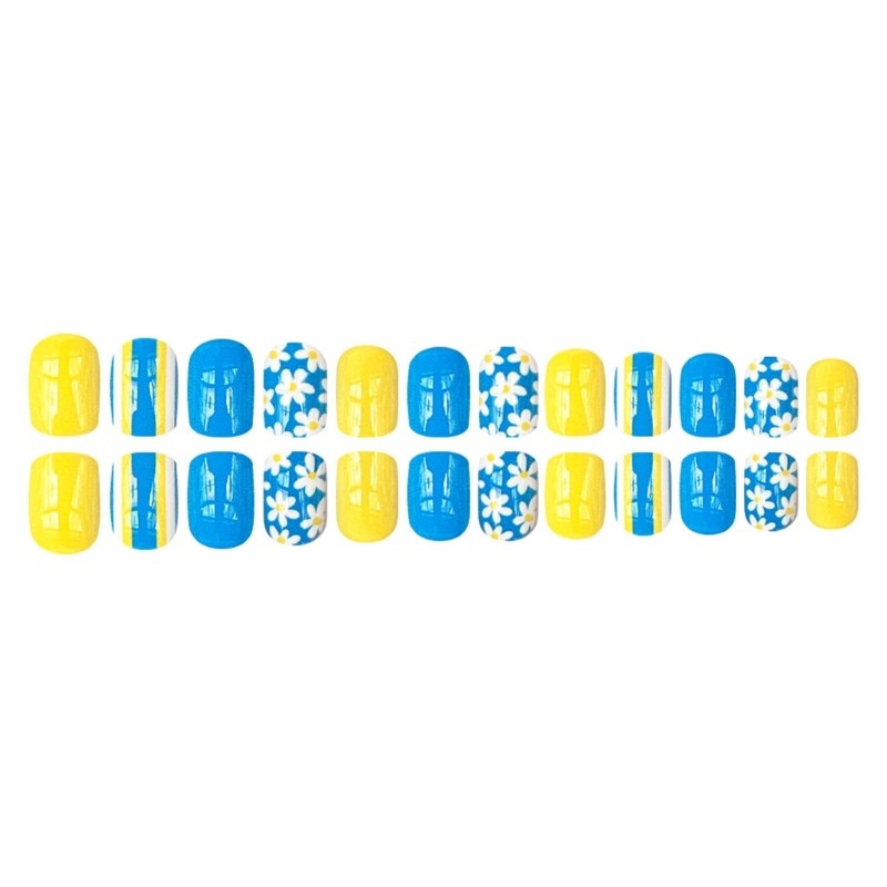 24 Pcs Lovely Flowers False Nail Simple Press On Nail Short Square Acrylic Nail