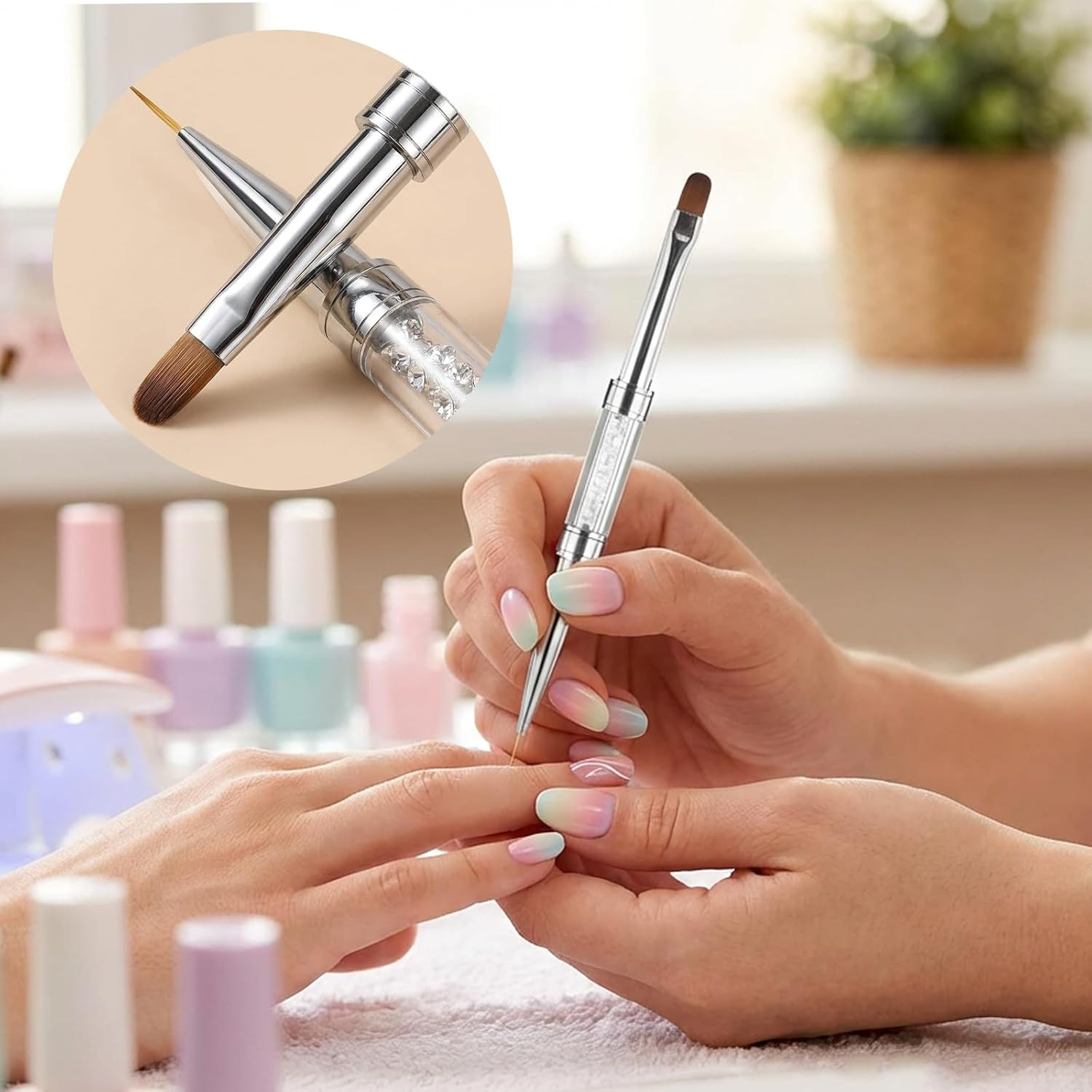 2Pcs Professional Hard Gel Nail Brushes, Dual-Ended Builder Gel Brush Set with R