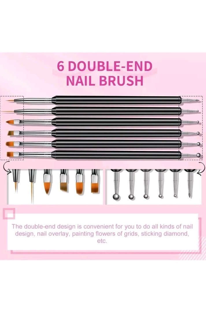 Saviland Nail Art Brushes Set – 6Pcs Double-End Nail Art Tools Professional Nail