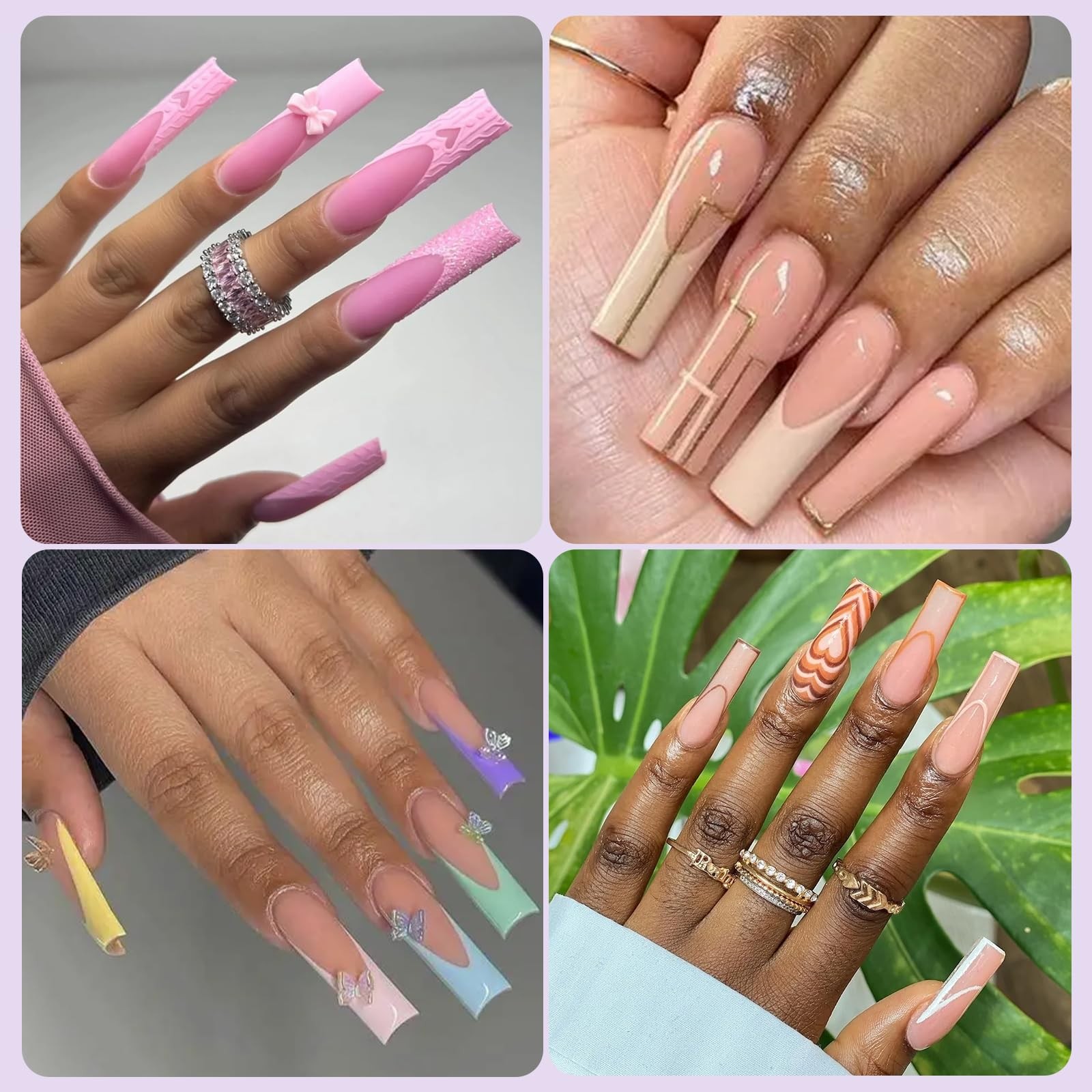 AddFavor Long Nail Tips Square XXL No C Curve 4.5cm Tips, Cream White