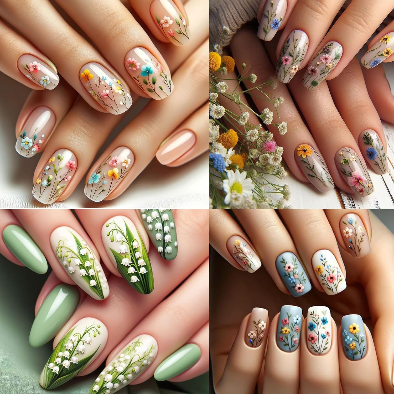 Embossed Flower Nail Art Stickers – Daisy Floral Leaf Self-Adhesive 5D Nail Deca