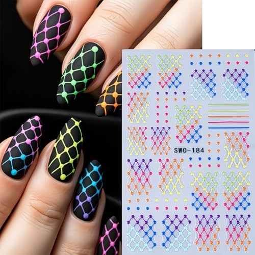 Colorful Line Nail Art Stickers Plaid Polka Dot Colorful Line Dot Style9
