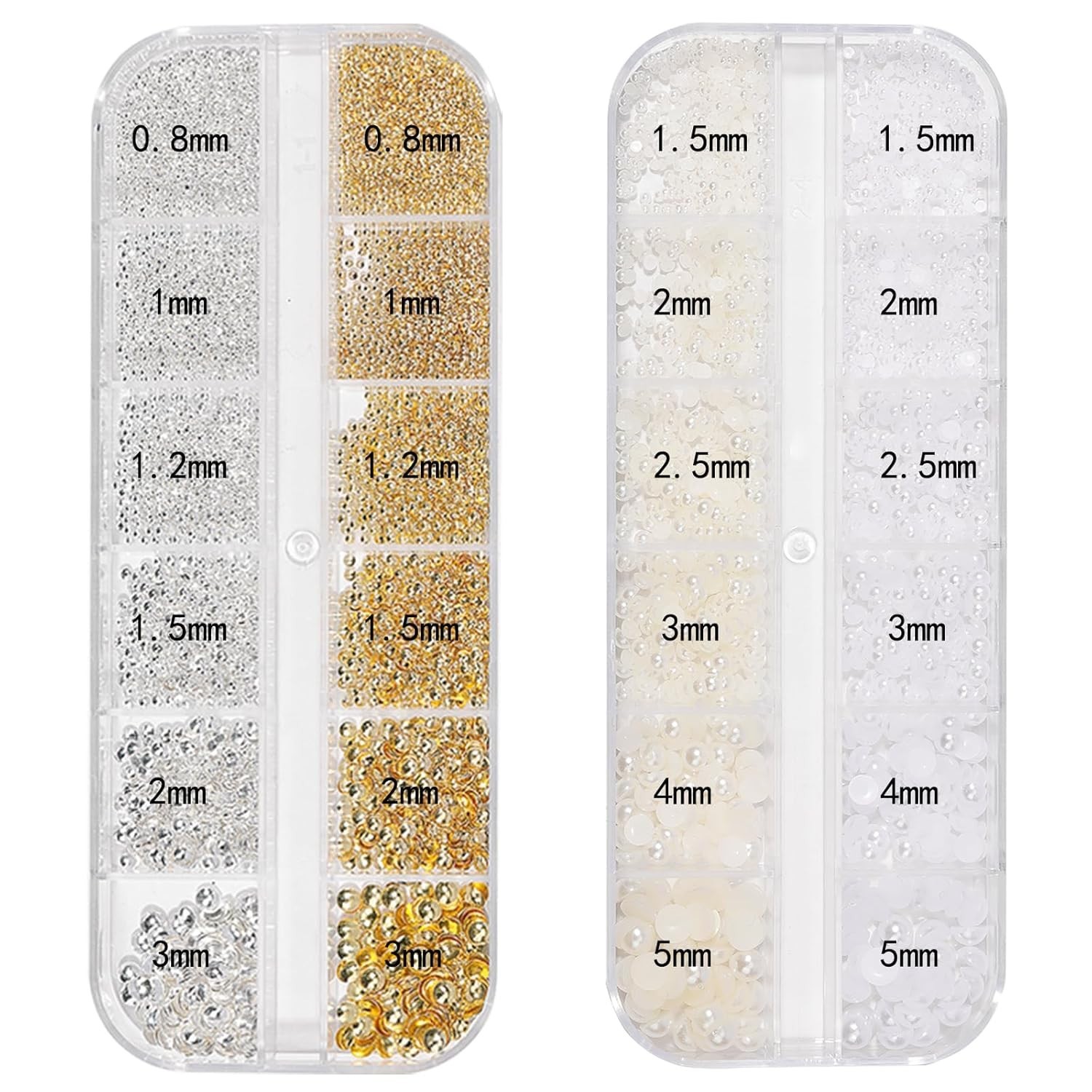 Nail Art Charms – Metal Silver & Gold Beads, Flat Back round Rhinestones, Small