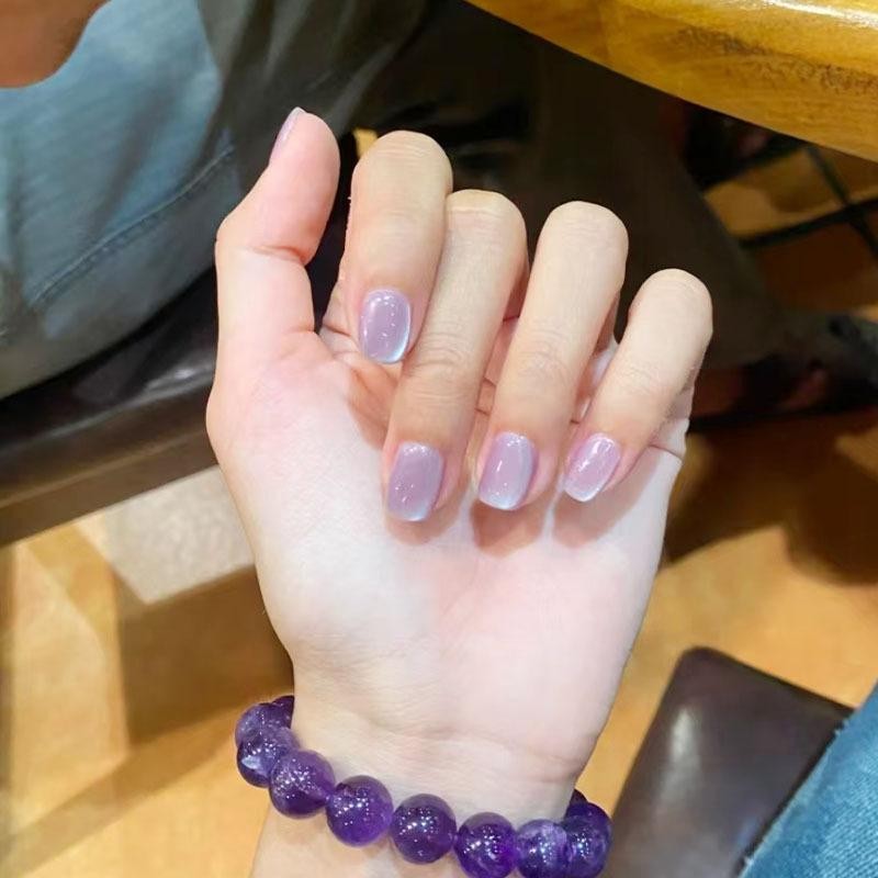 10Pcs Trendy Simple Solid Color Cat Eye Nail Art Long Lasting Fake Nails